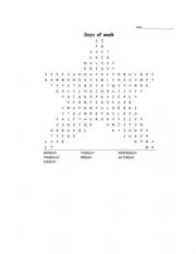 English Worksheet: Words search: Days of the week