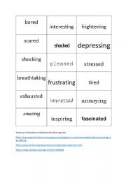 English Worksheet: Participles used as adjectives: cards 