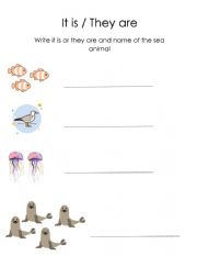 English Worksheet: It is or they are with sea animals