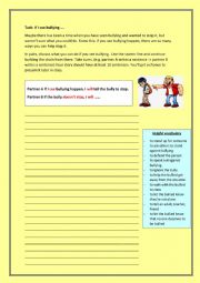 English Worksheet: Bullying: Creating a chain story - a cooperative activity for a group of  2-3 students