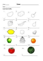 English Worksheet: Fruits