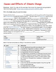 English Worksheet: Causes and Effects of Climate Change - National Geographic 