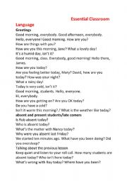 English Worksheet: Essential Classroom Language