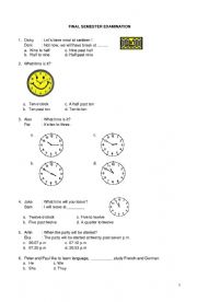 English Worksheet: FINAL SEMESTER EXAMINATION FOR GRADE 5