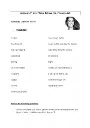 English Worksheet: TED talk looks arent everything. Believe me, Im a model