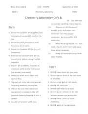 English Worksheet: Chemistry Laboratory Dos and Donts