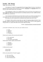 English Worksheet: Coraline Film Review