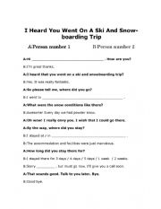 English Worksheet: Talking About A Recent Ski And Snowboard Trip. Role-Play Full Dialogue And Dialogue Boxes