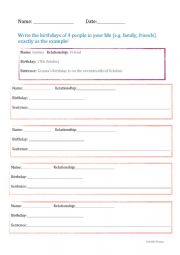 English Worksheet: Ordinal Numbers - Birthdays
