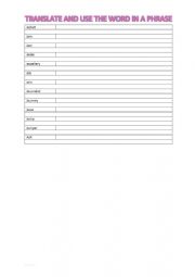 A2 Vocabulary chart (J)