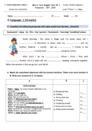 mid term test 1 for 7th form