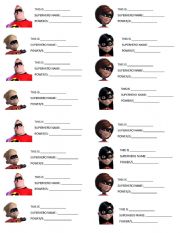 English Worksheet: INCREDIBLES