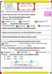 English Worksheet: 9th form mid-term test N1