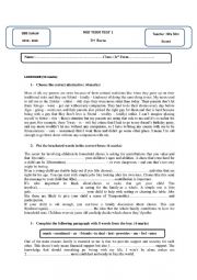 English Worksheet: 3rd FORM MID TERM TEST 1 TUNISIAN PROGRAM