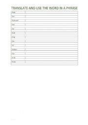 English Worksheet: A2 Vocabulary chart (K)