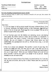 English Worksheet: A letter to a Pen Pal