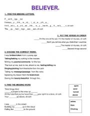 English Worksheet: BELIEVER. 