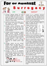 English Worksheet: For Or Against Surrogacy  (Debating) 