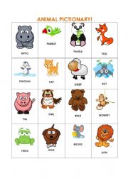 English Worksheet: Animal Pictionary 