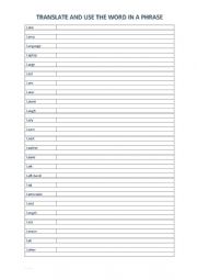 English Worksheet: A2 Vocabulary chart (L)