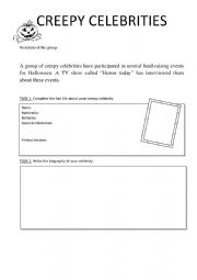 English Worksheet: Creepy celebrities - mini project (past simple in use)