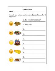 English Worksheet: I like activity