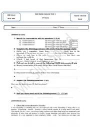 English Worksheet: 2ND FORM MID TERM TEST 1