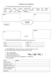 English Worksheet: PERSONAL PAST EXPERIENCE