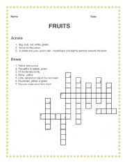 English Worksheet: Fruits  Crossword