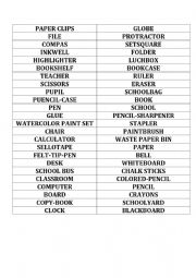 Materials vocabulary for class