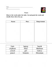 English Worksheet: Nouns classification