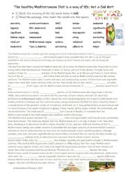 English Worksheet: The healthy Mediterranean Diet is a way of life: Not a fad diet!