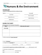 English Worksheet: BrainPop Video: Humans and the Environment