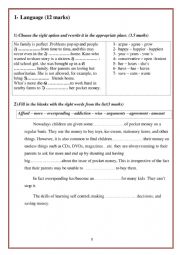 Mid Term Test 1   9th forms  the language part