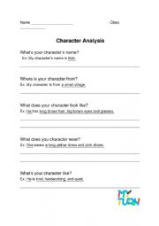 English Worksheet: Character Analysis