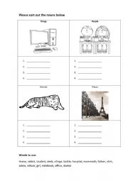 English Worksheet: Worksheet for practicing nouns
