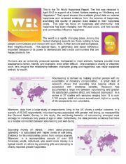 English Worksheet: Reading/Speaking - World Happiness Report - Happiest Countries on Earth