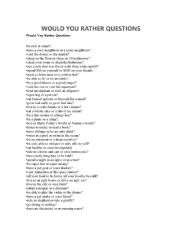 English Worksheet: would you rather