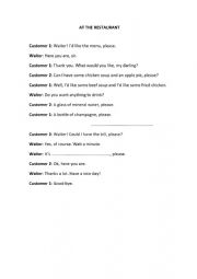 English Worksheet: at the restaurant