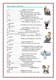 English Worksheet: Simple present tense vs present cont