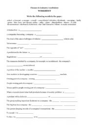 Finance & industry Worksheet and Test