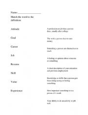 English Worksheet: Transition Words Match to Definition