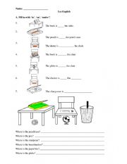 English Worksheet: In on under