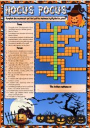 HALLOWEEN CROSSWORD (B&W VERSION INCLUDED) + KEY