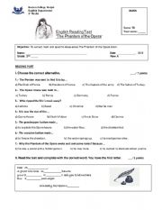 English Worksheet: The Phantom of the Opera Test 