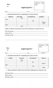 English Worksheet: English Verbs Quiz 