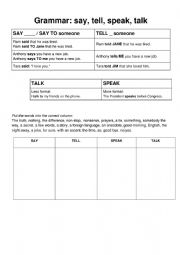 English Worksheet: Speak, say, talk, tell