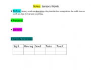 English Worksheet: Sensory Words Note Taker