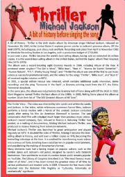 History of the Thriller album by Michael Jackson and Vincent Price reading comprehension + Vocabulary + listening activity + keys