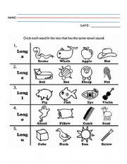 English Worksheet: Long Vowel Sounds